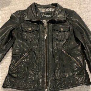 Guess genuine black leather jacket size small